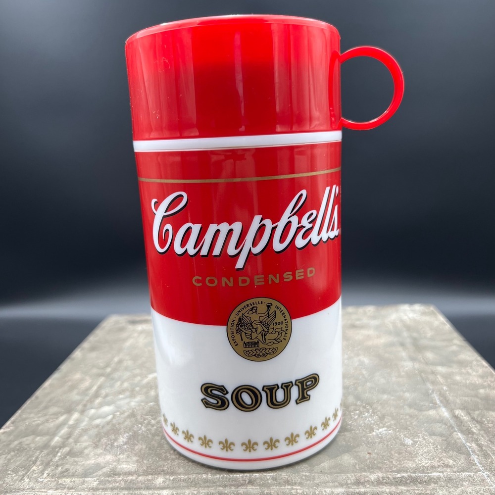 Vintage Campbell's Soup Thermos Insulated Food Jar Red White Cup Lid 6.5"